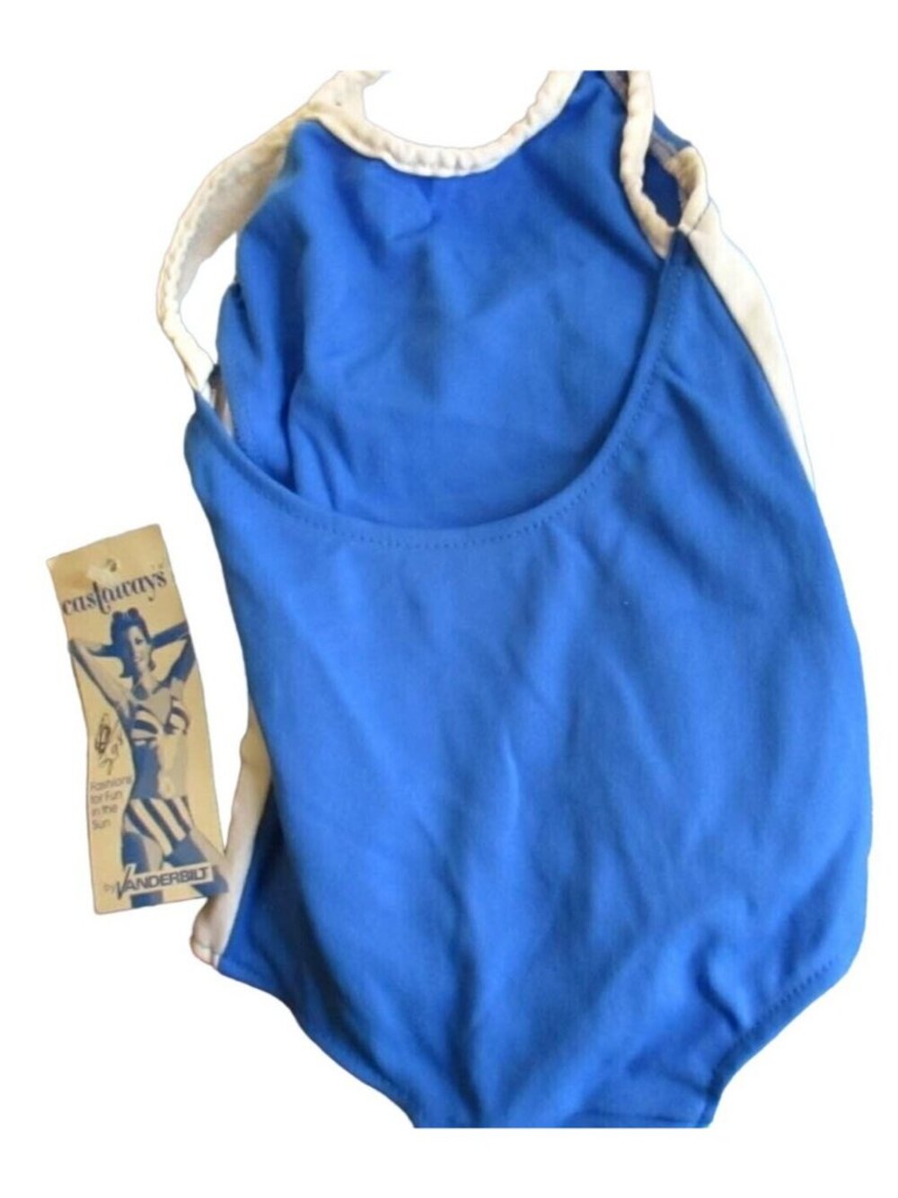 Vintage 1980's GIRLS 3X swimsuit BLUE/WHITE 1 Piece swim suit CASTAWAYS New